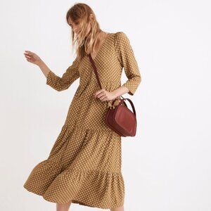Madewell V-Neck Tiered Button-Front Midi Dress Mustard Daisy Pattern | Size 6